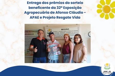 imagem Entrega dos prêmios do sorteio beneficente da 32ª Exposição Agropecuária de Afonso Cláudio - APAE e Projeto Resgate Vida