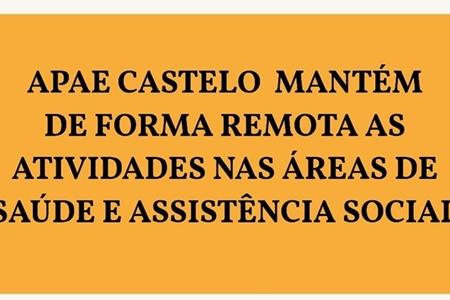 imagem APAE CASTELO mantém de forma remota as atividades nas áreas de Saúde e Assistência Social
