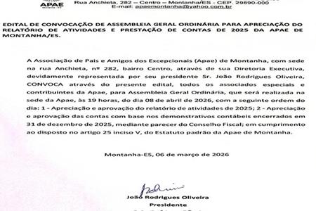 imagem EDITAL DE CONVOCAÇÃO – ASSEMBLEIA GERAL ORDINÁRIA