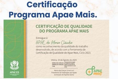 imagem Certificação Programa Apae Mais.