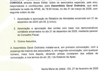 imagem EDITAL DE CONVOCAÇÃO ASSEMBLEIA GERAL ORDINÁRIA 