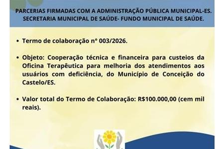 imagem PARCERIAS FIRMADAS COM A ADMINISTRAÇÃO PÚBLICA MUNICIPAL-ES - TERMO DE COLABORAÇÃO 003/2026