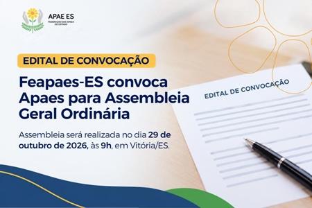 imagem Feapaes-ES convoca Apaes para Assembleia Geral Ordinária em 29 de outubro