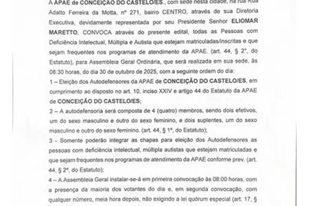 imagem EDITAL DE CONVOCAÇÃO DE ASSEMBLEIA GERAL ORDINÁRIA 