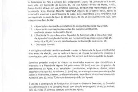 imagem EDITAL DE CONVOCAÇÃO DE ASSEMBLEIA GERAL ORDINÁRIA 