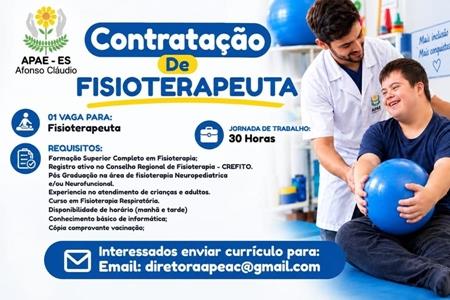 imagem PROCESSO SELETIVO – APAE DE AFONSO CLÁUDIO/ES PARA O CARGO DE FISIOTERAPEUTA